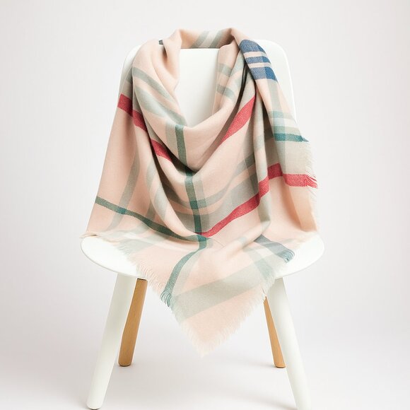 Light-Pink Plaid Blanket Scarf Wrap – Oversized Shawl / NWT - Picture 2 of 2